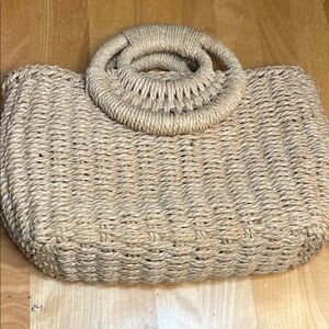 Woven Straw Tote Bag with Round Handles - Natural